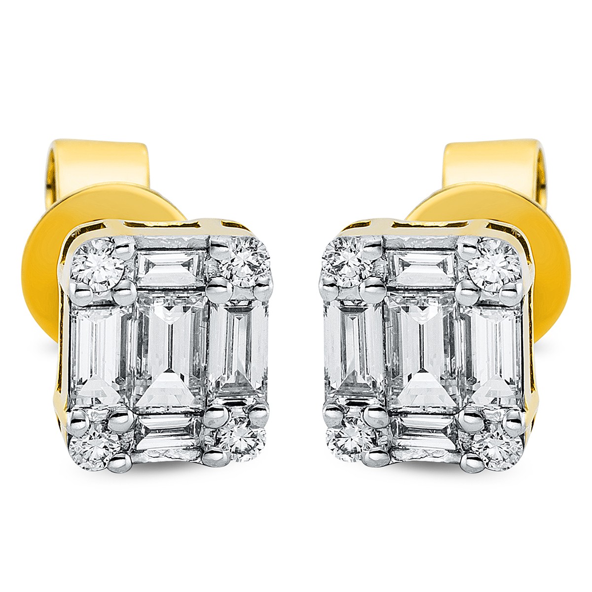 earrings 18 kt YG, setting rhodium plated