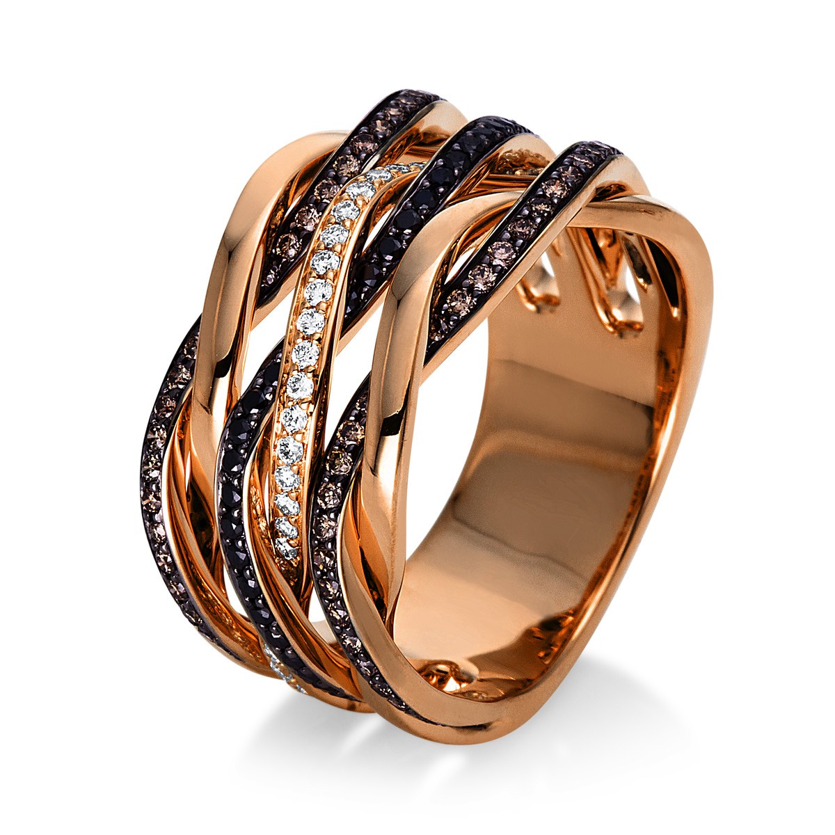 ring 18 kt RG, partly black rhodium plated