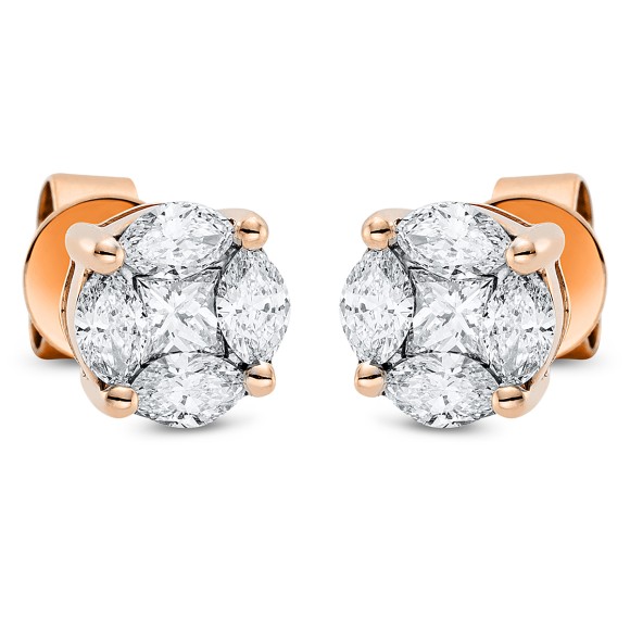 earrings 18 kt RG, setting rhodium plated