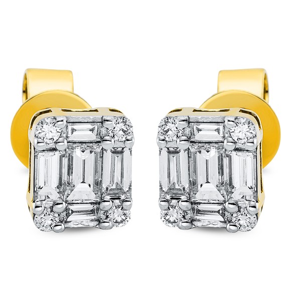 earrings 18 kt YG, setting rhodium plated