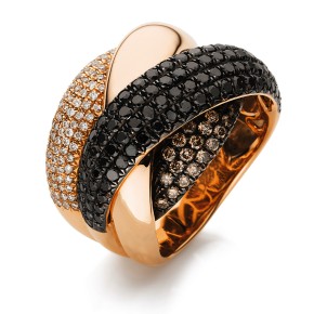ring 18 kt RG, partly black rhodium plated