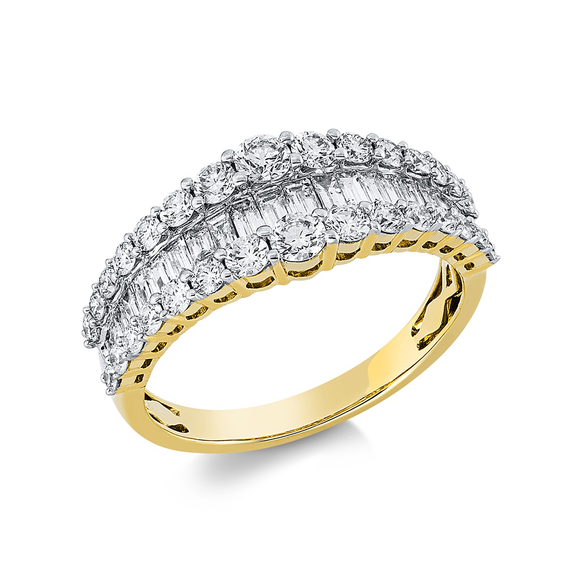 ring 18 kt YG, setting rhodium plated